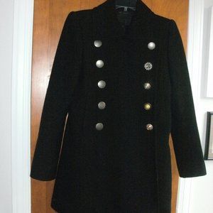 Marc Jacobs Black Double Breasted Pea Coat with Elegant Embellished Buttons sz 2